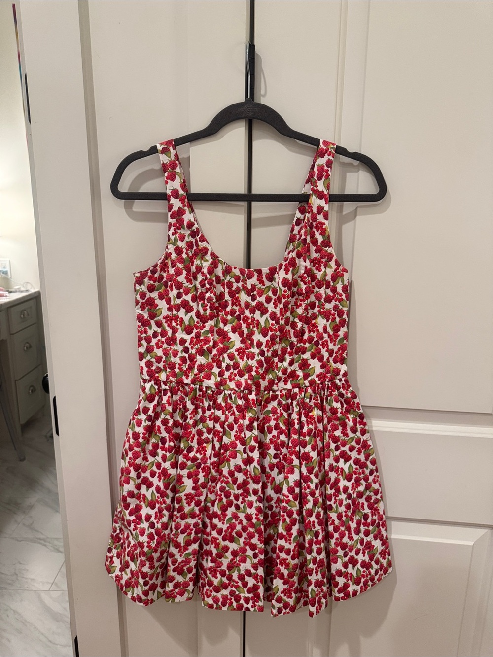 J. Crew White Mini Dress with Red Strawberry Print